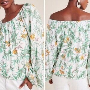 Anthropologie Cascais Peasant Top Off the Shoulder Botanical Print Cropped XS